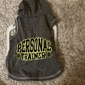 Gray Hooded Dog Shirt with Yellow Print